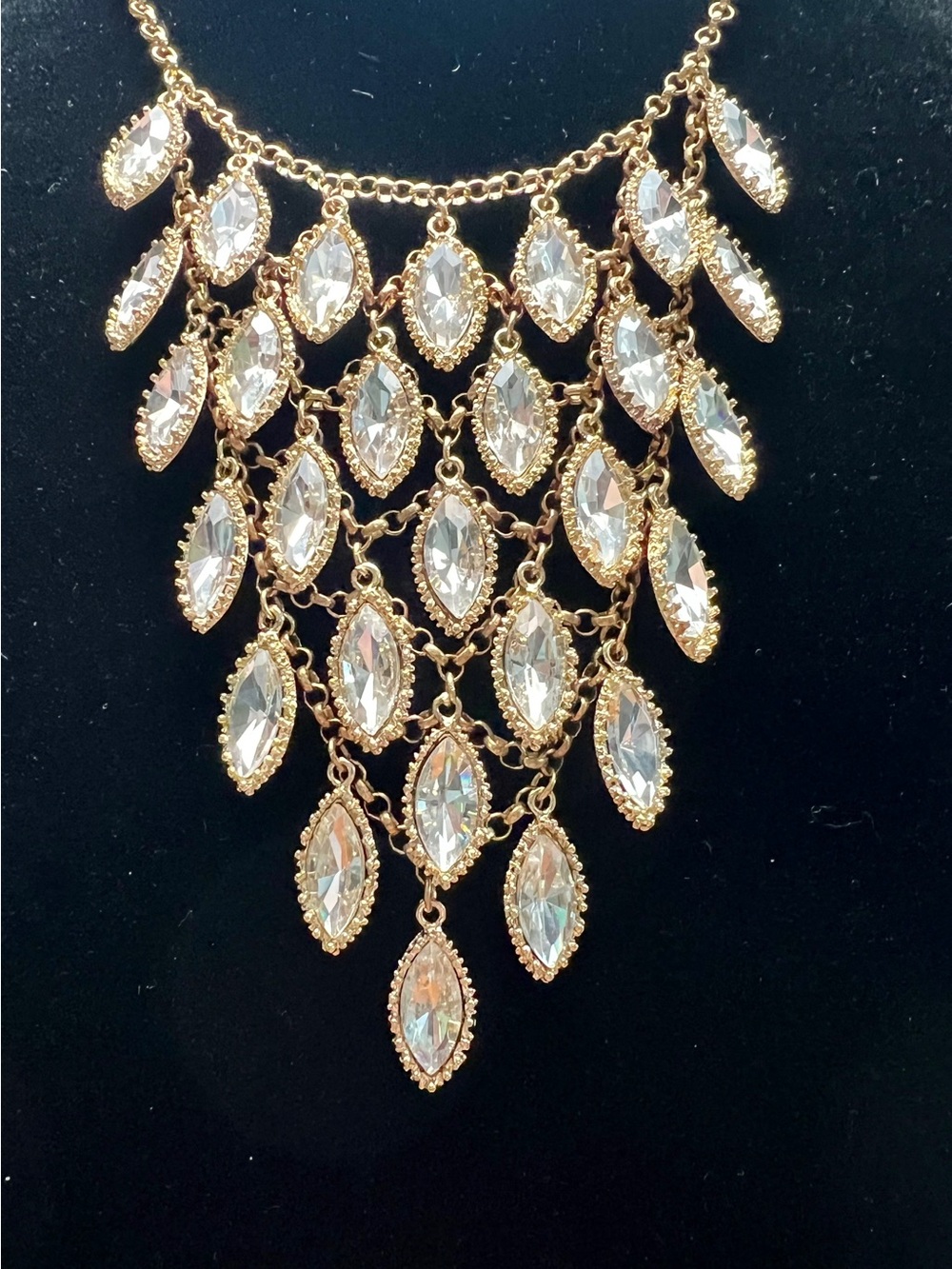 Estate Gold-Tone Necklace with Clear Marquise Crystals